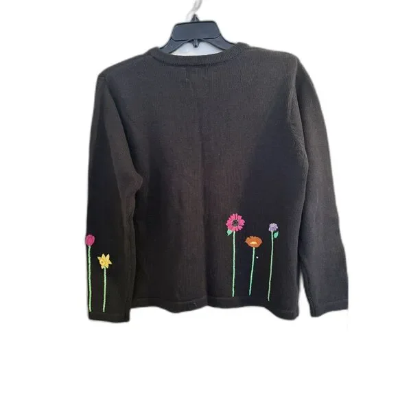 Quacker Factory Beaded Floral & Butterfly Cardigan Sweater - Size Large - Picture 2 of 5